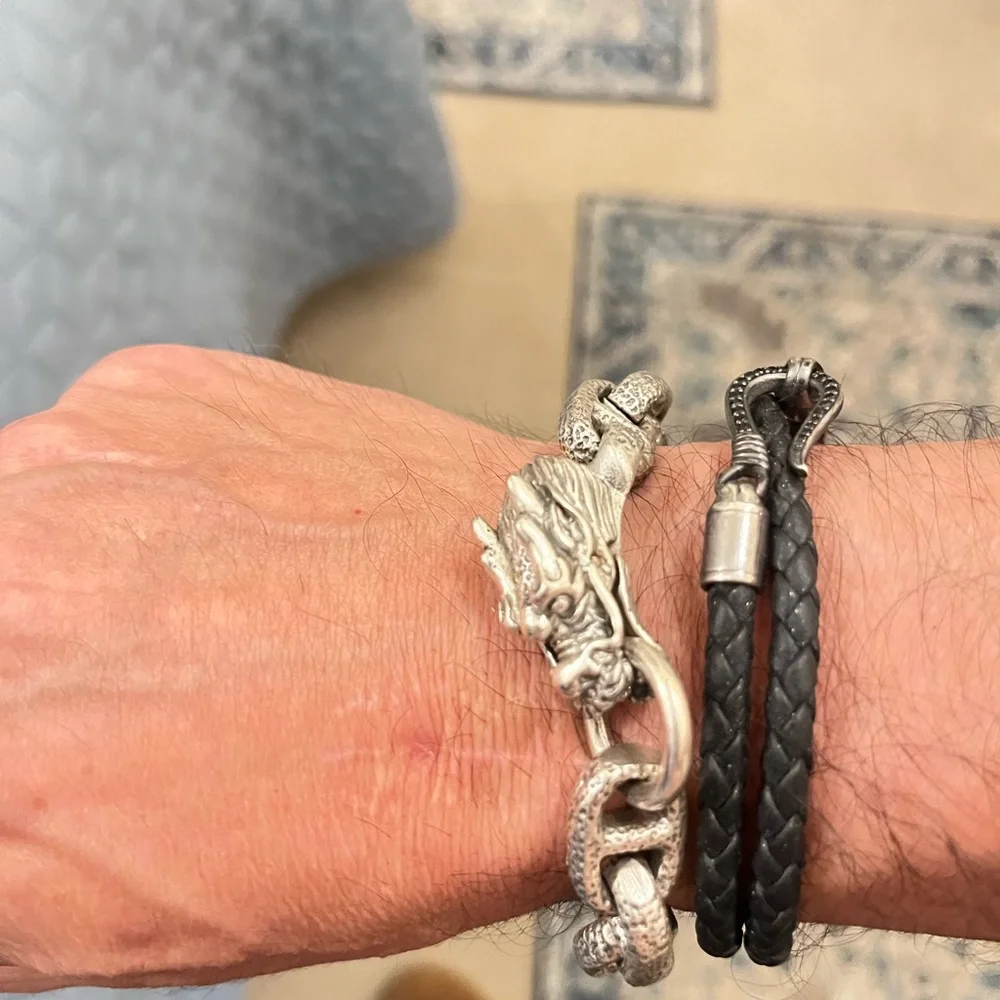 Silver Dragon Head Men's Chain Bracelet - stainless steel